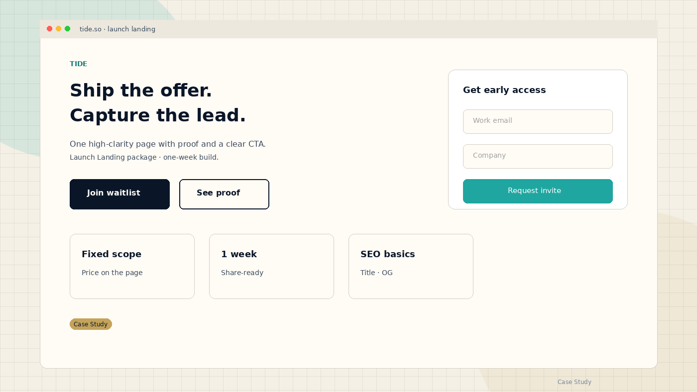 Sample interface for Tide Launch Landing