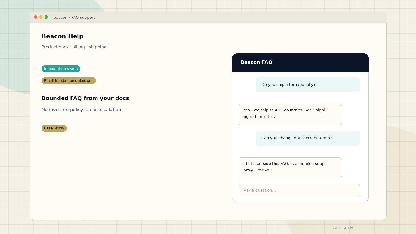 Sample interface for Beacon FAQ Bot